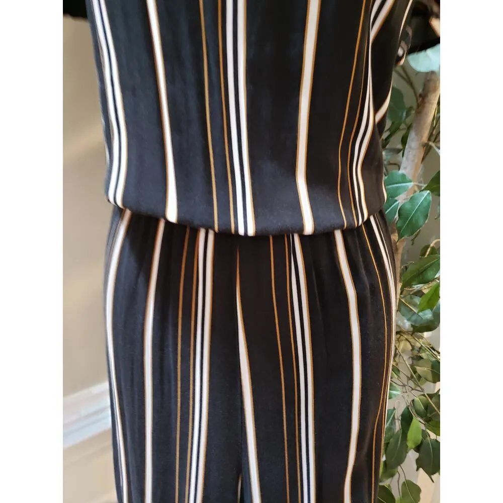 Time And True Jumpsuit Womens 2XL Black Striped Cinch Waist Short Sleeve Pocket Size XXL - Image 11