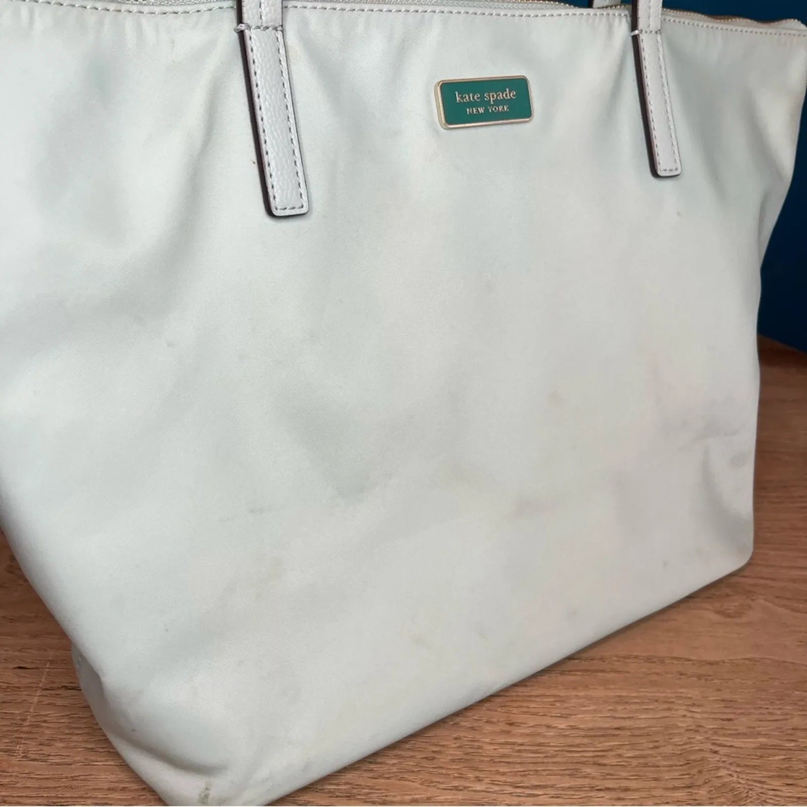 Kate Spade ♠️ Hayden Nylon Top Zip Tote Purse Shoulder Bag Spring Meadow Teal - Image 3