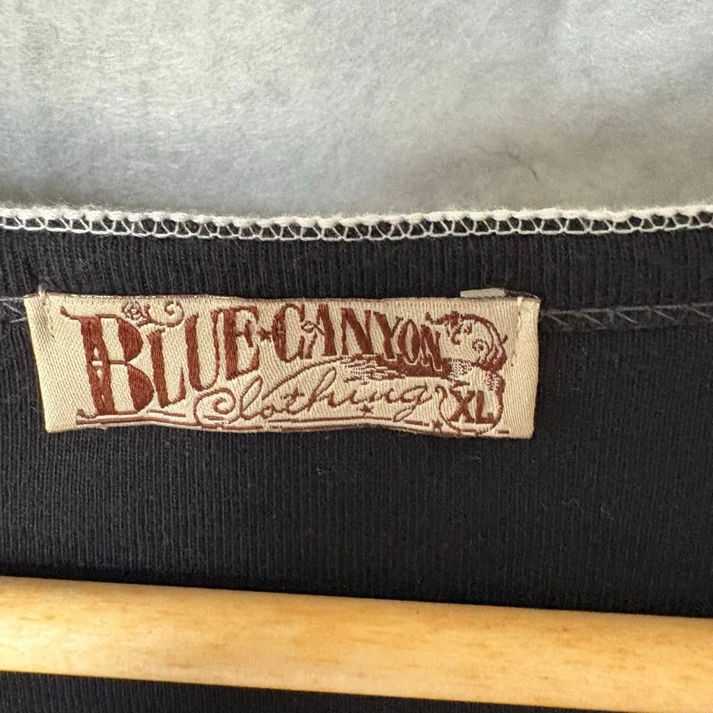 Blue Canyon Black Paisley 3/4 Sleeve Henley size XL Y2K Whimsygoth - Image 5