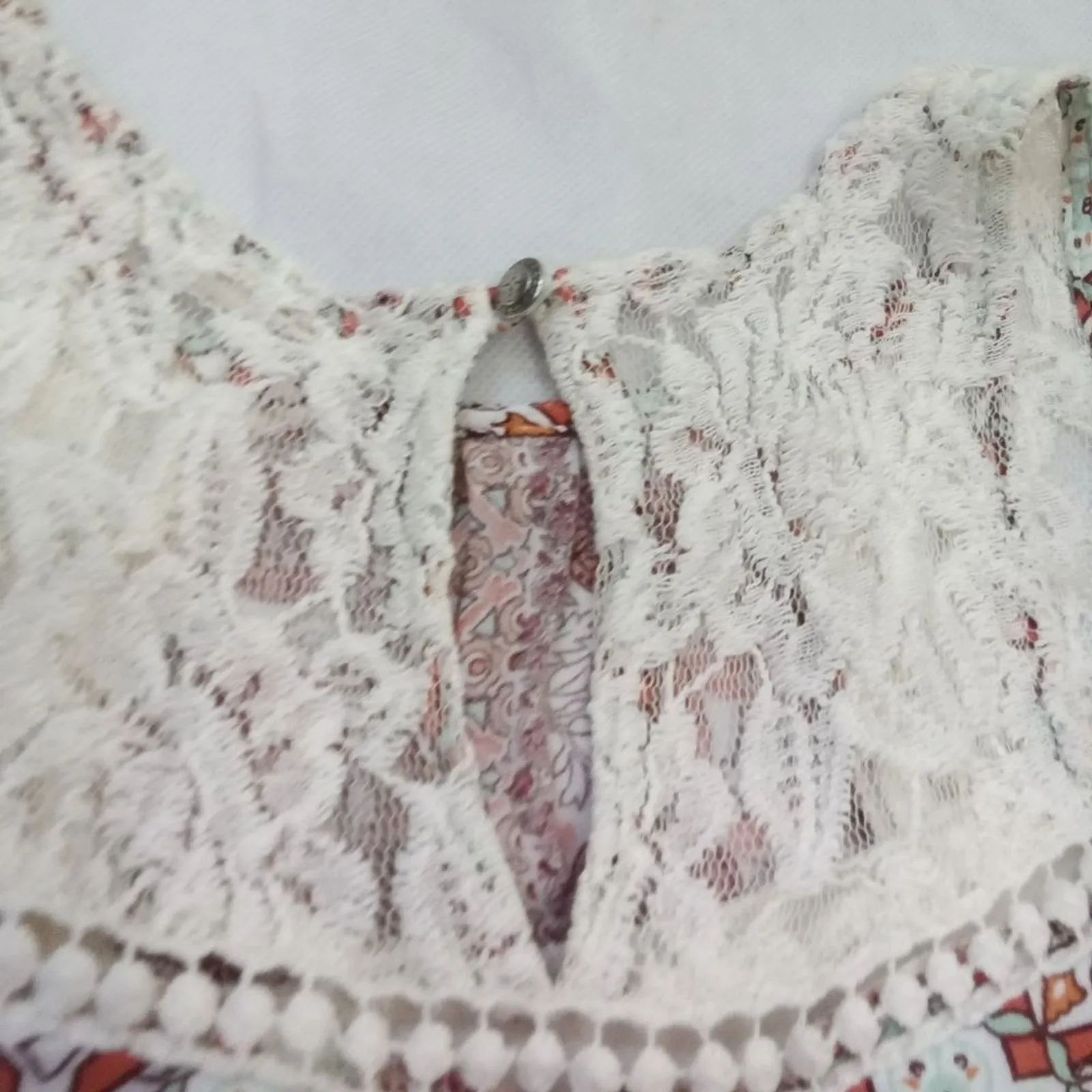 Hint of Mint womens medium bohemian lace knit‎ orange white floral sleeveless - Image 12