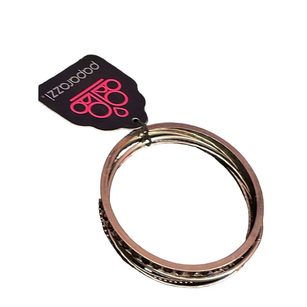 Paparazzi Elegant Bangle Set Rose Gold‎ Copper Rhinestone Bracelets R-17 - Image 3