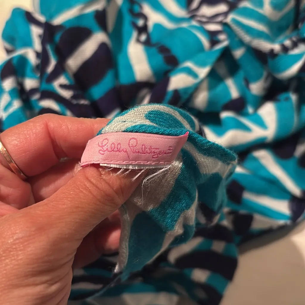 Lilly Pulitzer Turquoise Zebra Print Blanket Scarf - Image 2