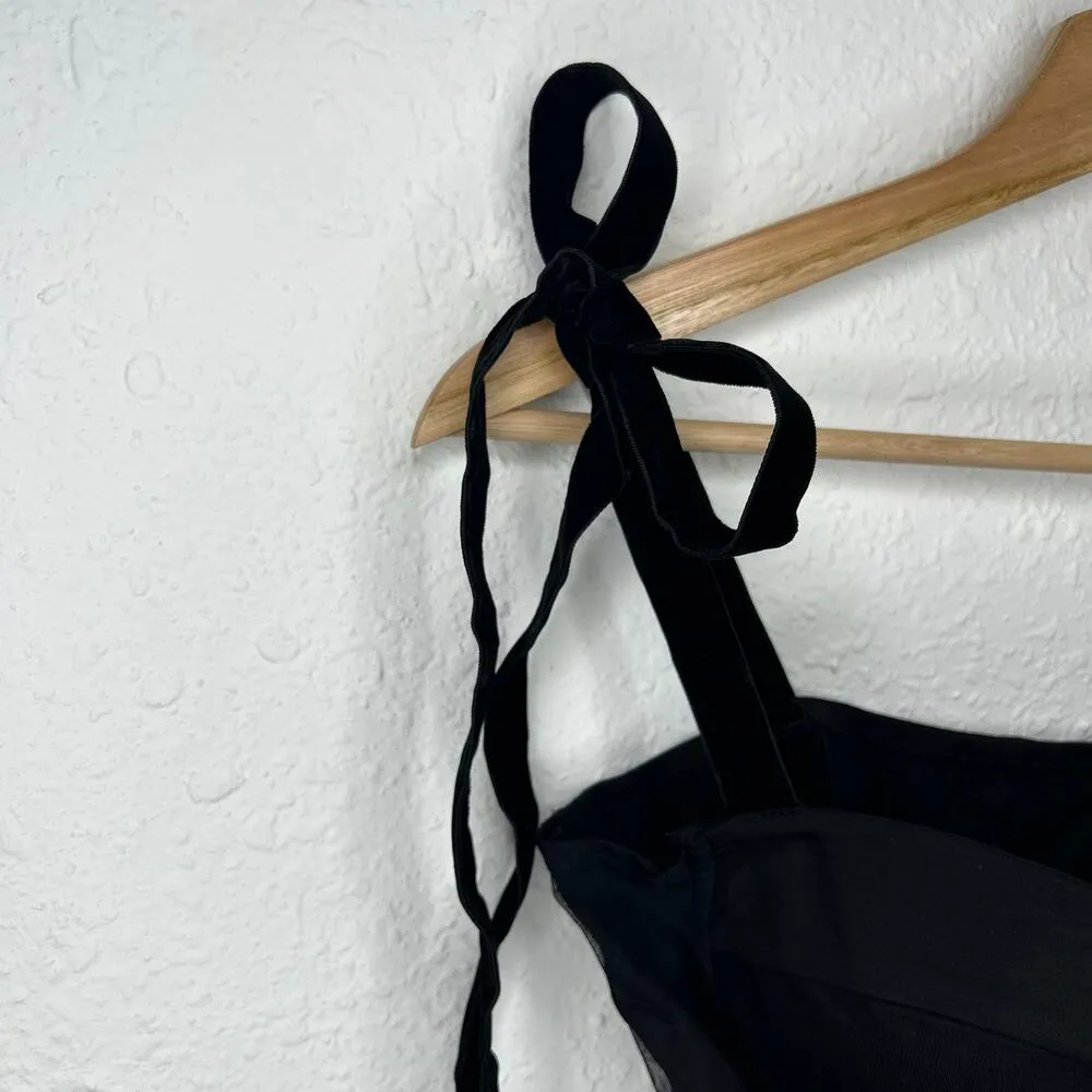 Commense Sheer Mesh Panel Velvet Bow Strap Cropped Blouse S NWT - Image 6