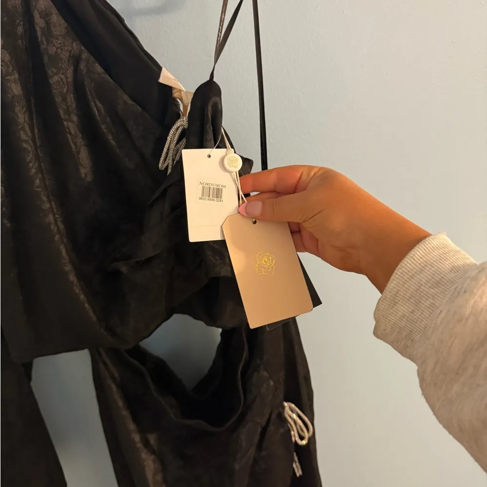 NWT Wayf Ella Floral Flower Jacquard Crystal Jewel Bow Tie Cut Out Midi Dress XL - Image 6