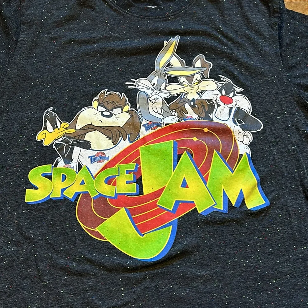 90s Inspired Space Jam Looney Toon Black Speckled Graphic T - Image 5