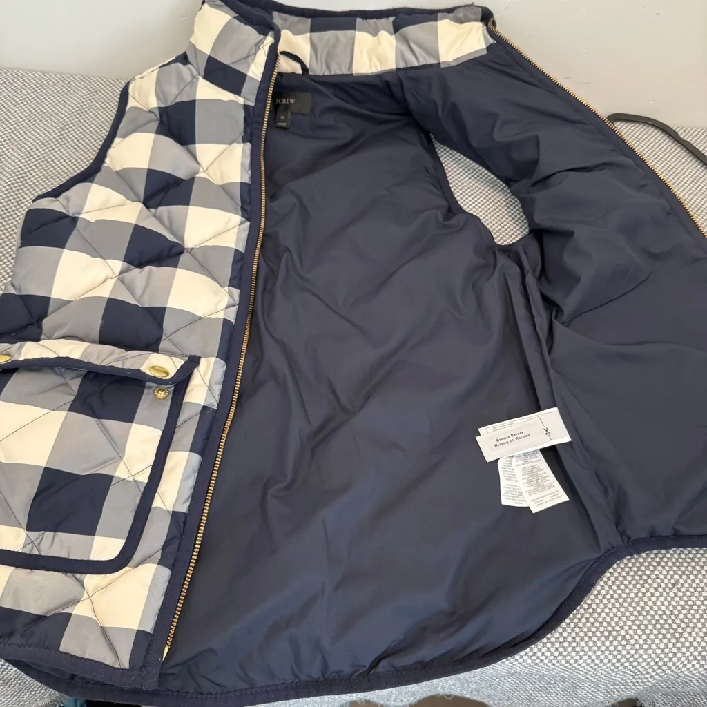 J Crew Excursion Quilted Puffer Vest Jacket Women Blue Buffalo Plaid Sz XS - Image 8