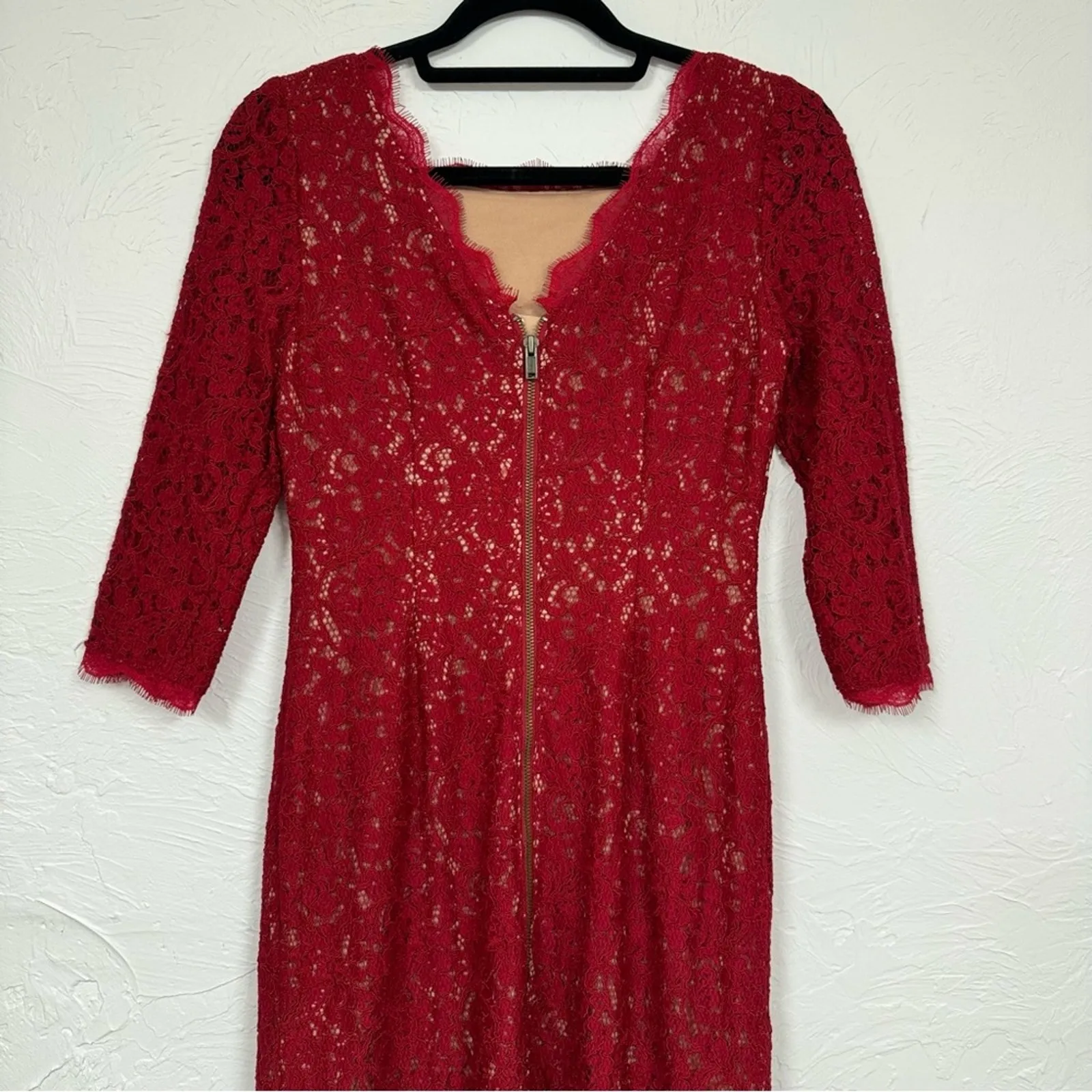 Adrianna Papell Red Lace Mini Sheath Dress Womens 4P 3/4 Sleeve Formal Cocktail - Image 8