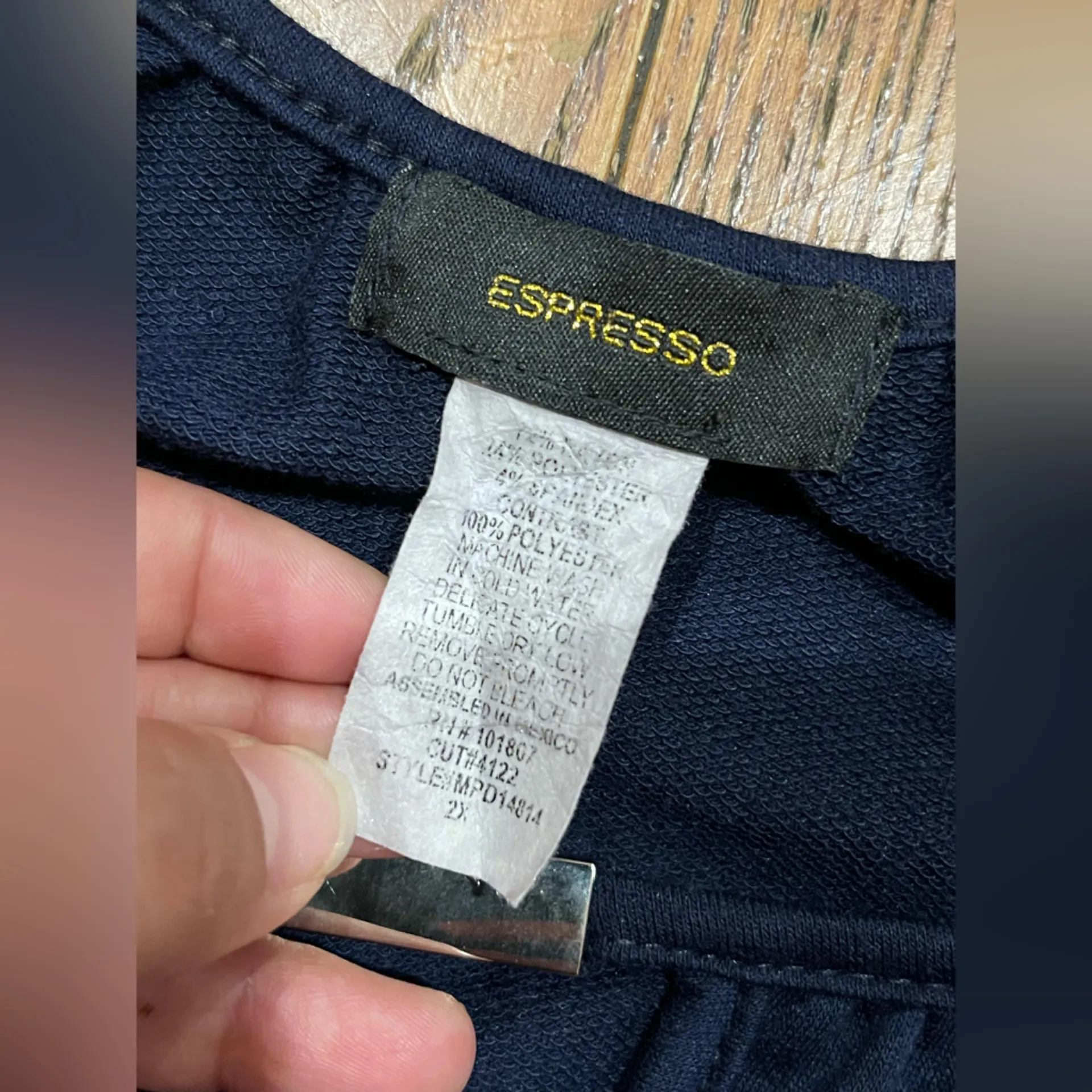 Espresso Navy dress with Gingham Sleeves Blue Size 2X - Image 5