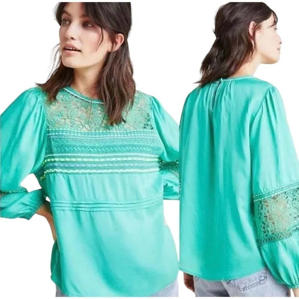 Anthropologie Blink London Sunshine Peasant Top Blouse Size Medium Green - Image 2