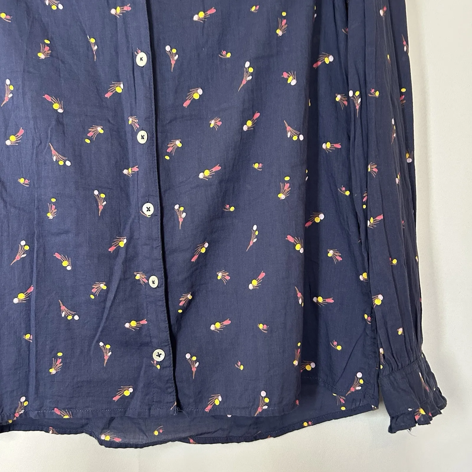 Next Women's Size 14 Navy Floral Lightweight Longsleeve Button‎ down Blue - Image 2