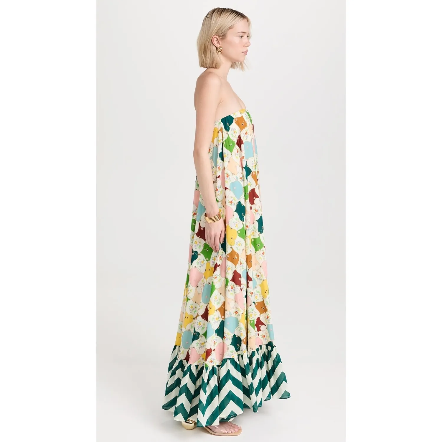 Alemais Everly Strapless Multicolor Quilt Print Whimsical Silk Maxi Gown Size 10 - Image 3