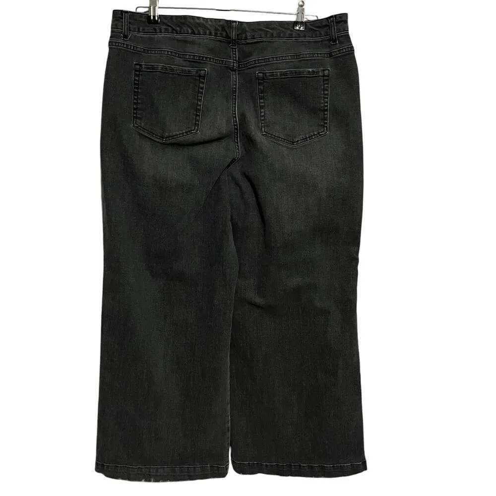 LOGO by Lori Goldstein | Women's Washed Black Wide Leg Crop Jeans Sz 16 - Image 4