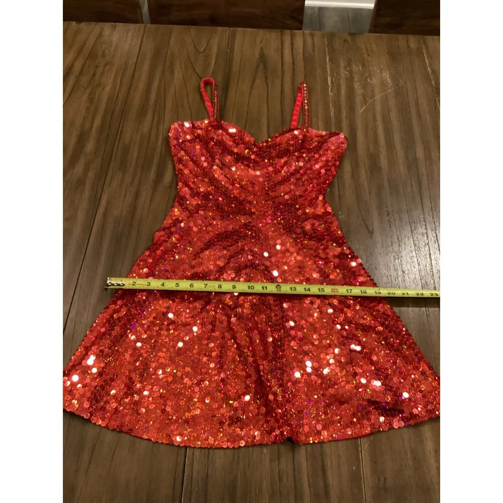 Vintage Scala Sequin Sparkly Mini cocktail party sleeveless Dress Red 6P - Image 4