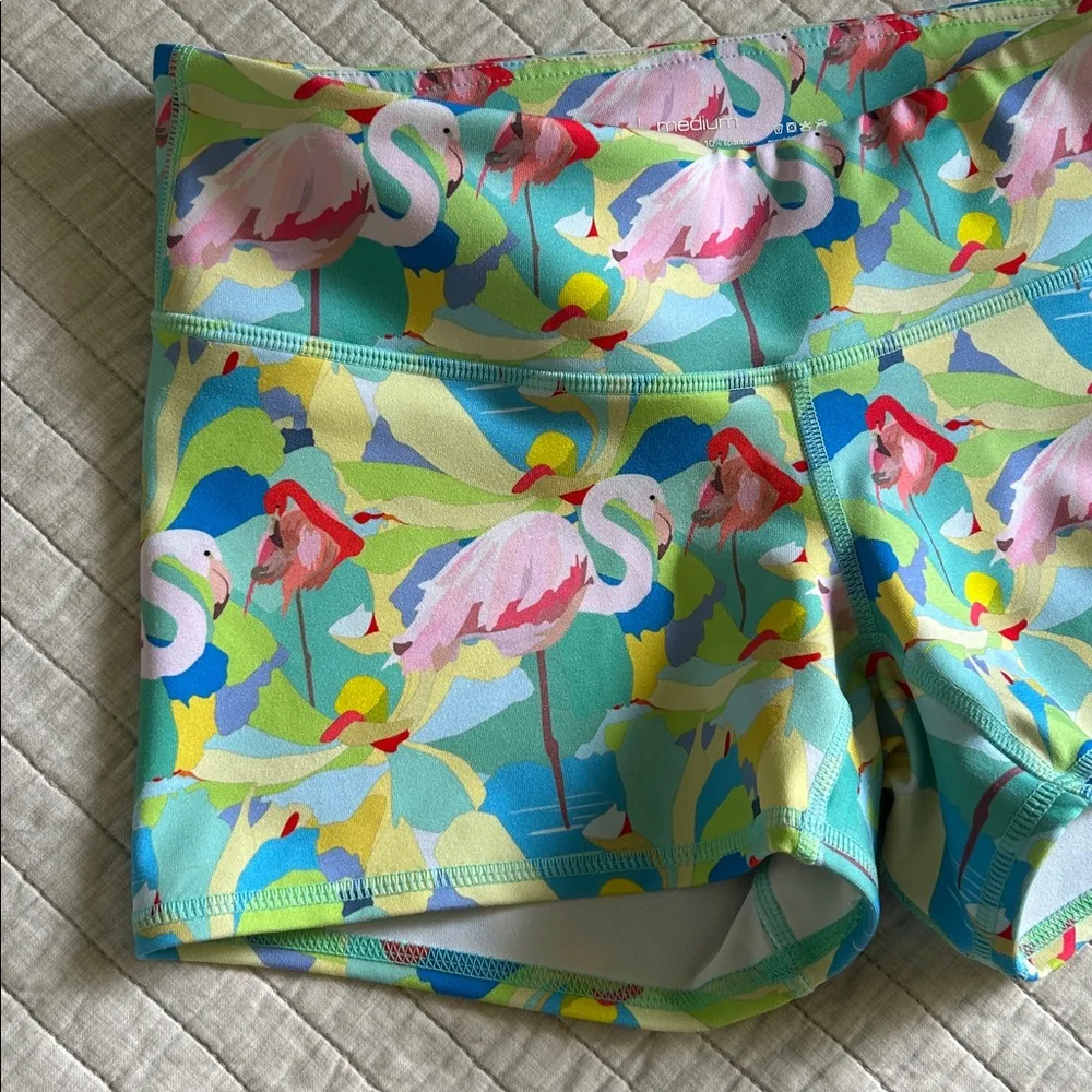 Tough mode colorful, flamingo print CrossFit workout micro athletic shorts M 6β Blue Size M - Image 2