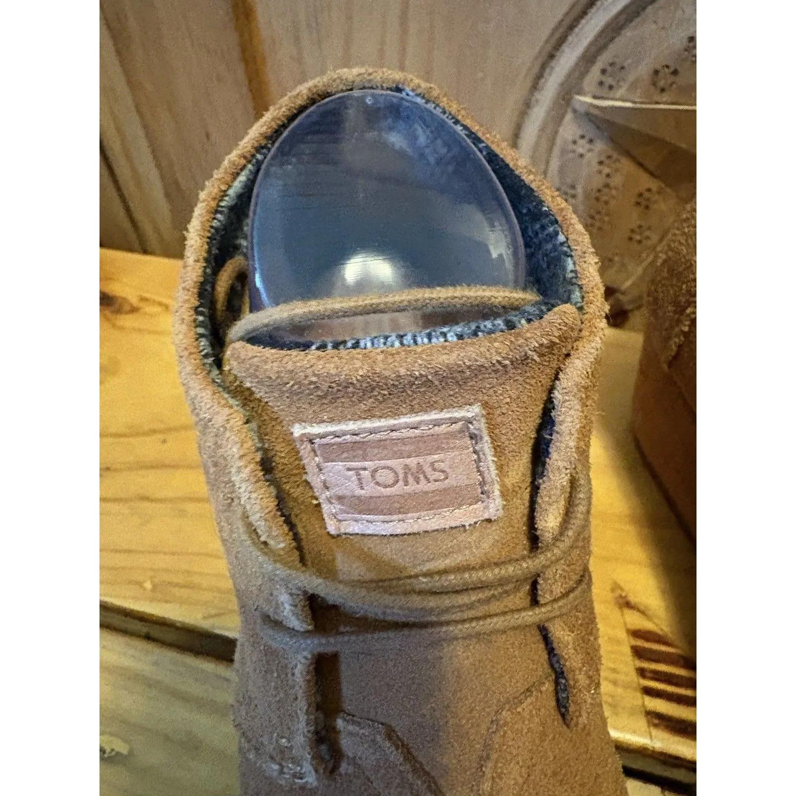 TOMS Suede Desert Wedge Lace Up Ankle Booties Brown Size 7.5 Tie Boots Shoes - Image 4