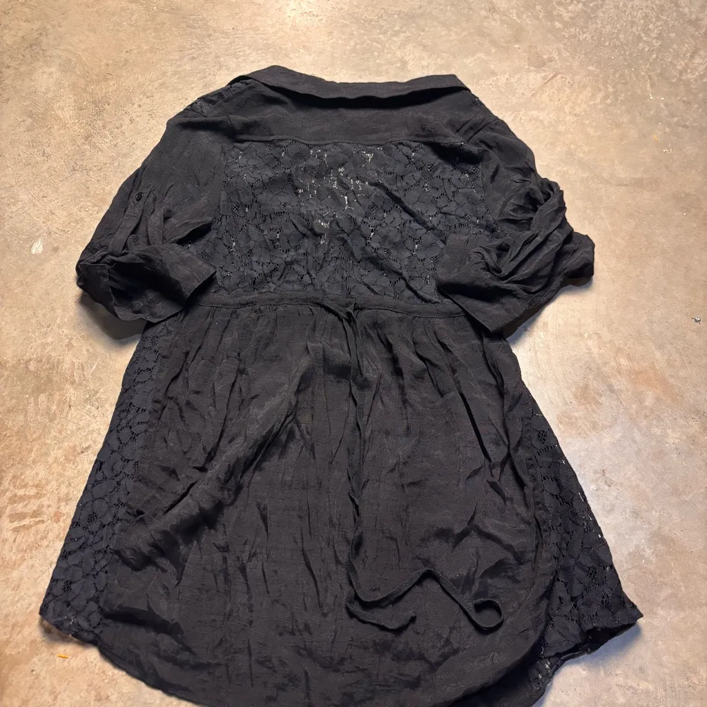 Y2K MallGoth Grunge Dark Coquette Black lace button up Blouse Womens Med Large - Image 3