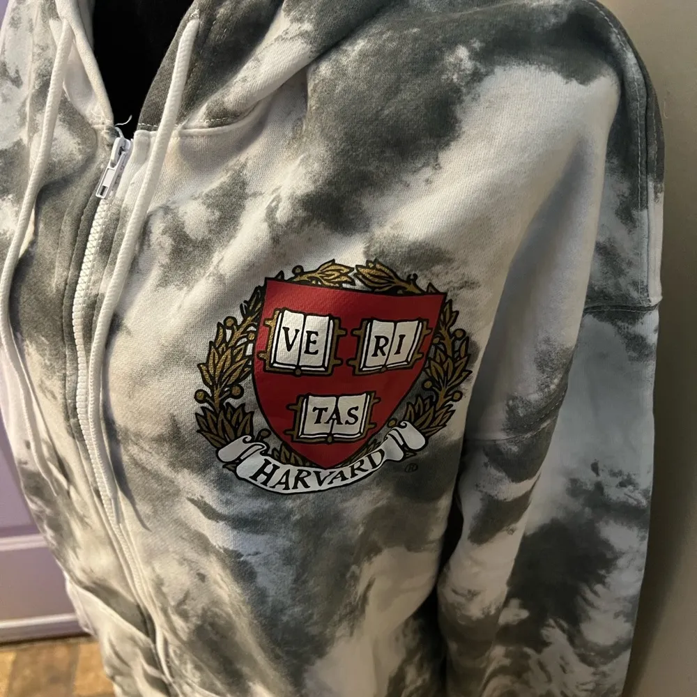 Zoe + Liv NWT Size 1x White & Gray Tie Dye Harvard Zip Front Hoodie Sweatshirt - Image 2