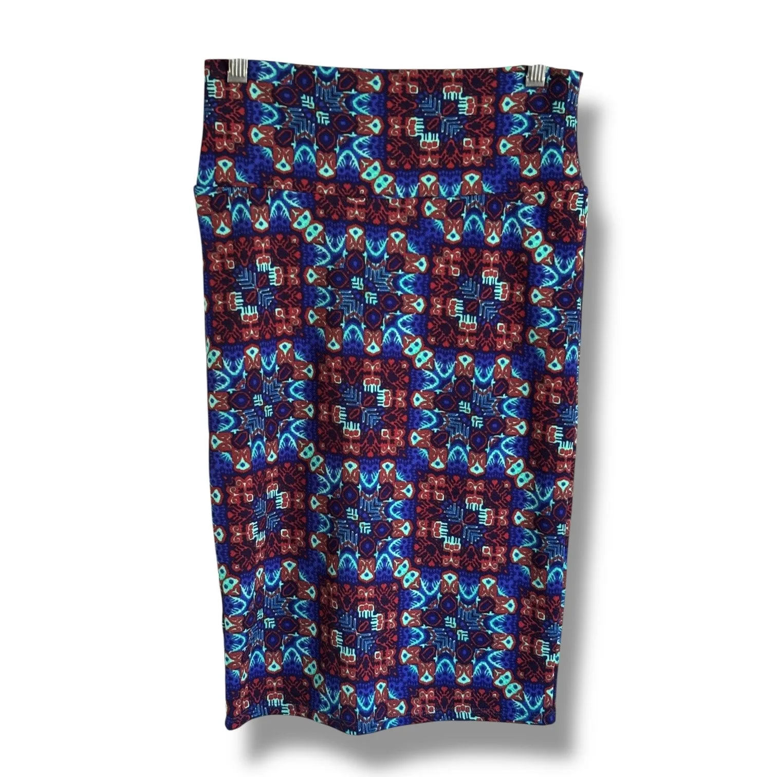 LuLaRoe Cassie Pencil Skirt‎ - XS - Blue Burgundy Geometric - Image 2