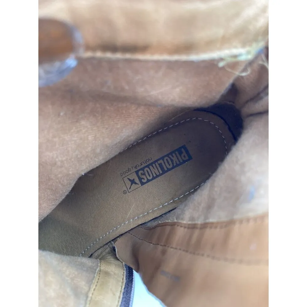 *Pikolinos Heeled Ankle Booties Womens Size 40 Brown Leather Zip Braided Strap - Image 13