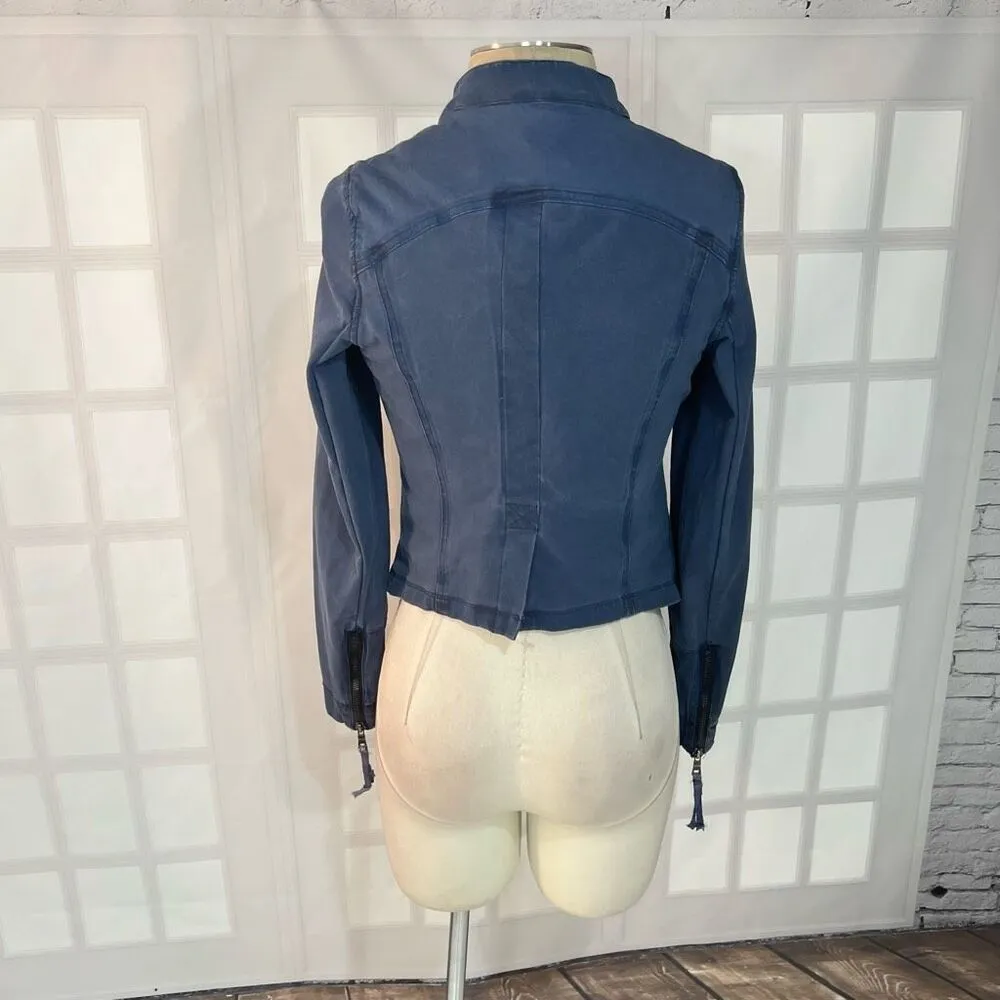 Peyton Jensen Evereve Blue Full Zip Lined Cotton Blend Moto Jacket Size Small - Image 5