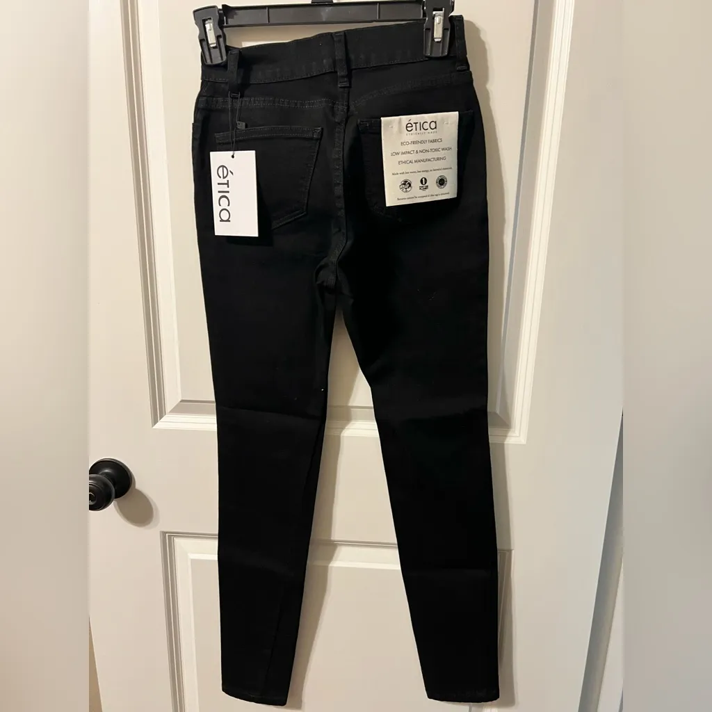 Etica Classic Black Skinny Jeans NWT size 1 W13” - Image 2