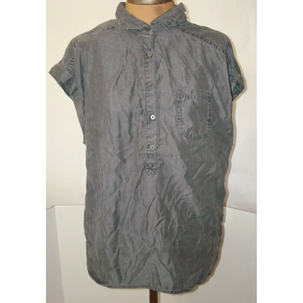 New Womens NWT L Grey Wash Azul PrAna Top Tencel Short Sleeve Casual Comfy Light - Image 5