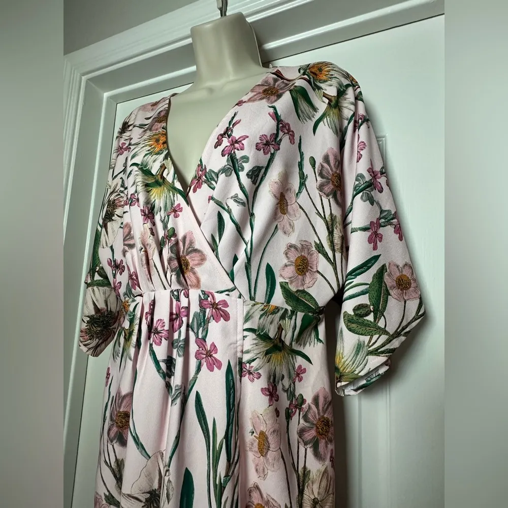 Gianni Bini Pink Floral Asymmetrical Hem Tropical Women’s V-neck Maxi Dress Sz 8 - Image 4