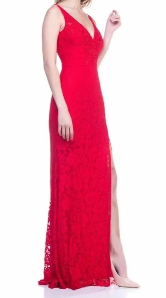 Maniju Lace Sleeveless High Slit V-Neck Maxi Gown Red Size Large NWT - Image 2