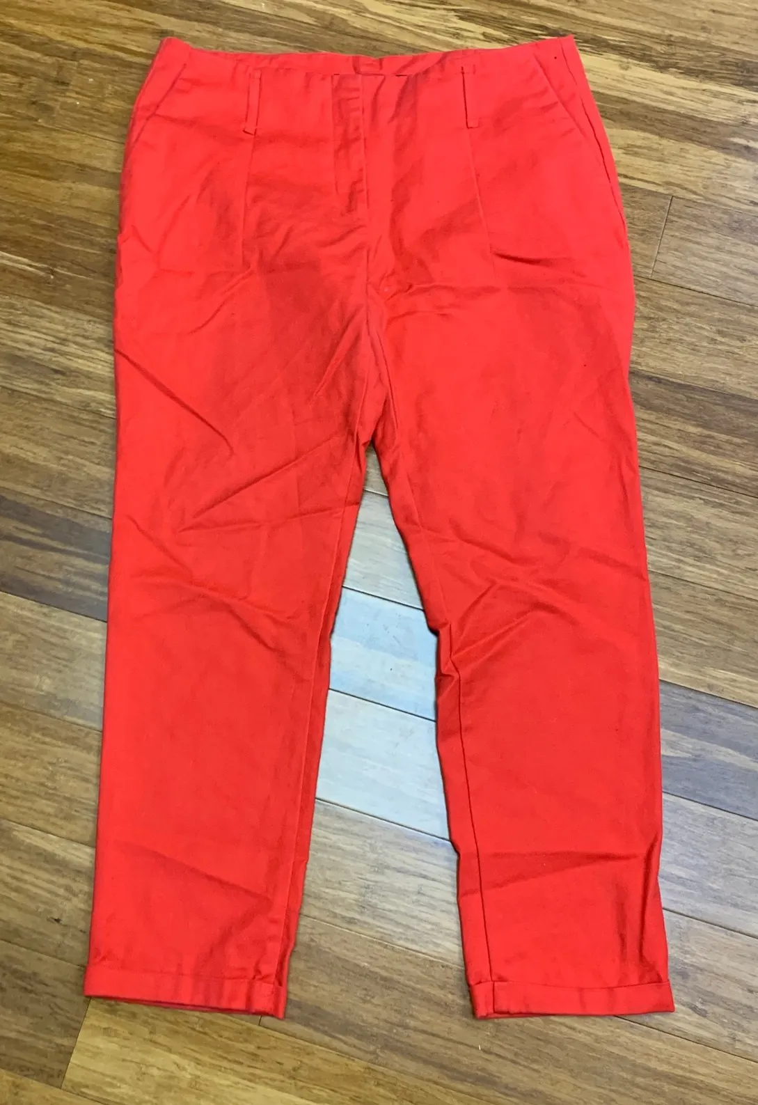 Zara Basic Red Trousers Pants High Rise Utility Pockets Women Size 10 Career - Image 1