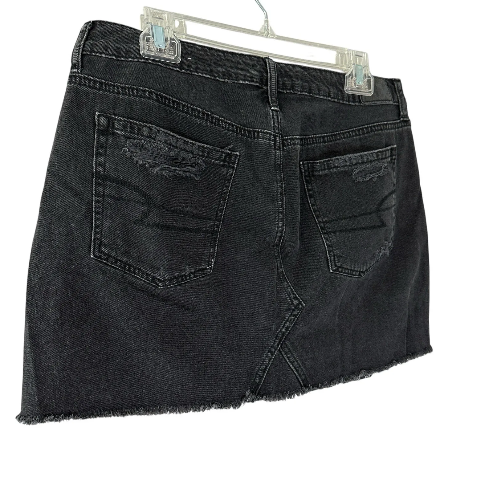 AE Women's Sz 12 Distressed Black Denim Mini‎ Skirt Festival Indie Boho Style - Image 7