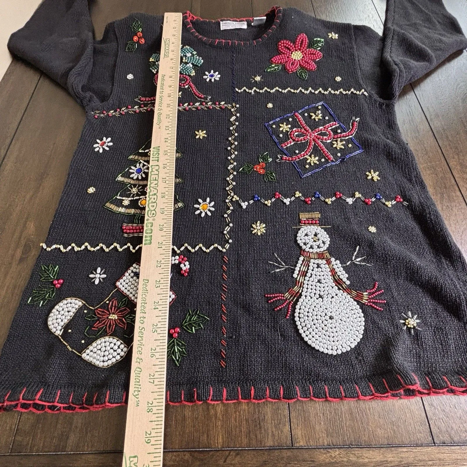 Carolyn Taylor VTG Christmas Holiday Sweater Women L Beaded Design - Image 5