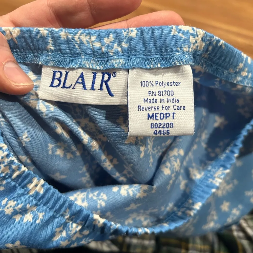 Vintage Bohemian Floral Blue Midi Elastic Waist Skirt Size Medium - Image 3