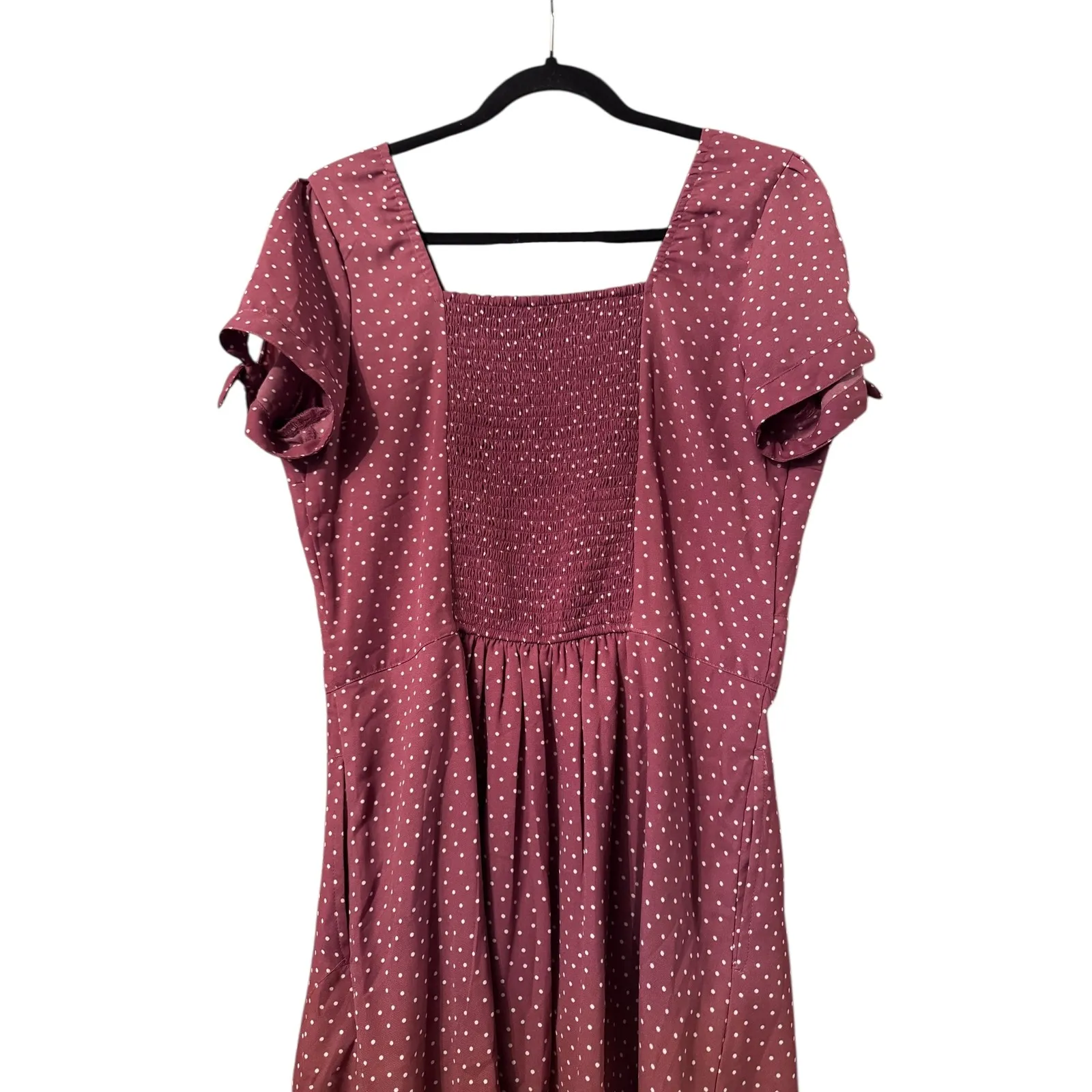 Abercrombie & Fitch Burgundy Polka Dot Smocked 90's Tie Sleeve Mini Dress L - Image 5