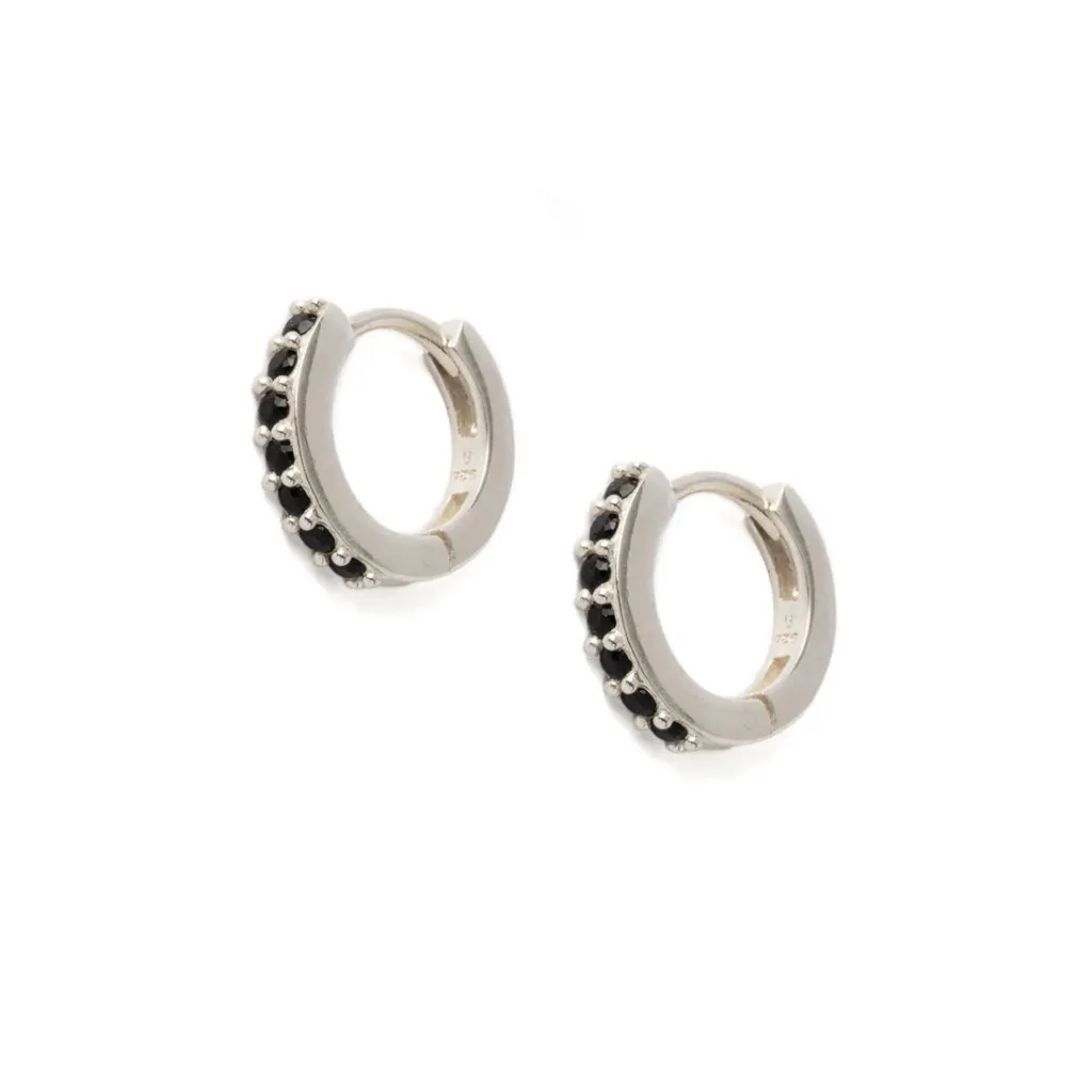 NEW Black‎ Onyx Sterling Huggie Hoop Earrings, 9mm - Image 15