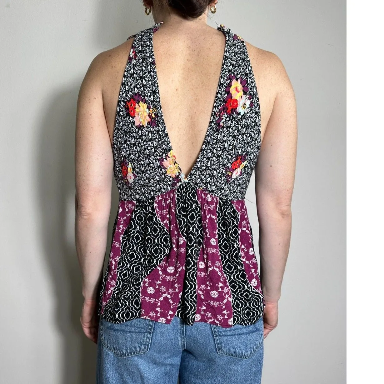 Free People Bohemain Dream Darlin’ Floral Halter Top in Black Size Small - Image 3