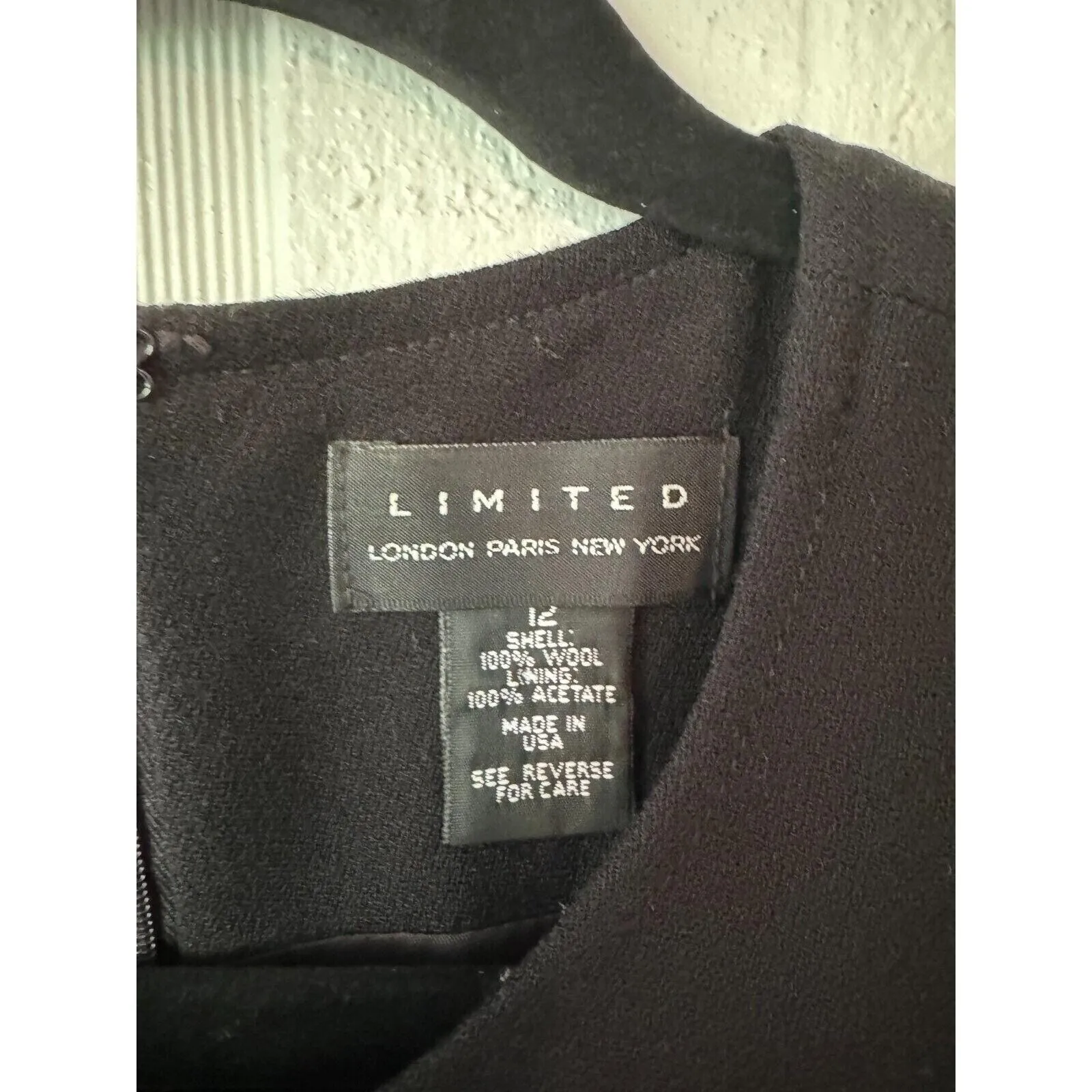 The Limited Vintage Black Wool Dress Sheath‎ Career Office Size 12 Made in USA - Image 6