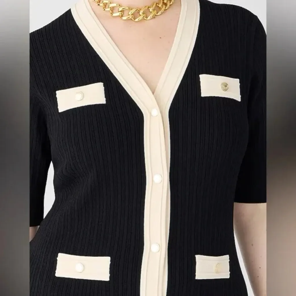 NWT J.Crew Elbow-sleeve Button-up Midi in Black Ribbed Knit Sweater Dress M - Image 7