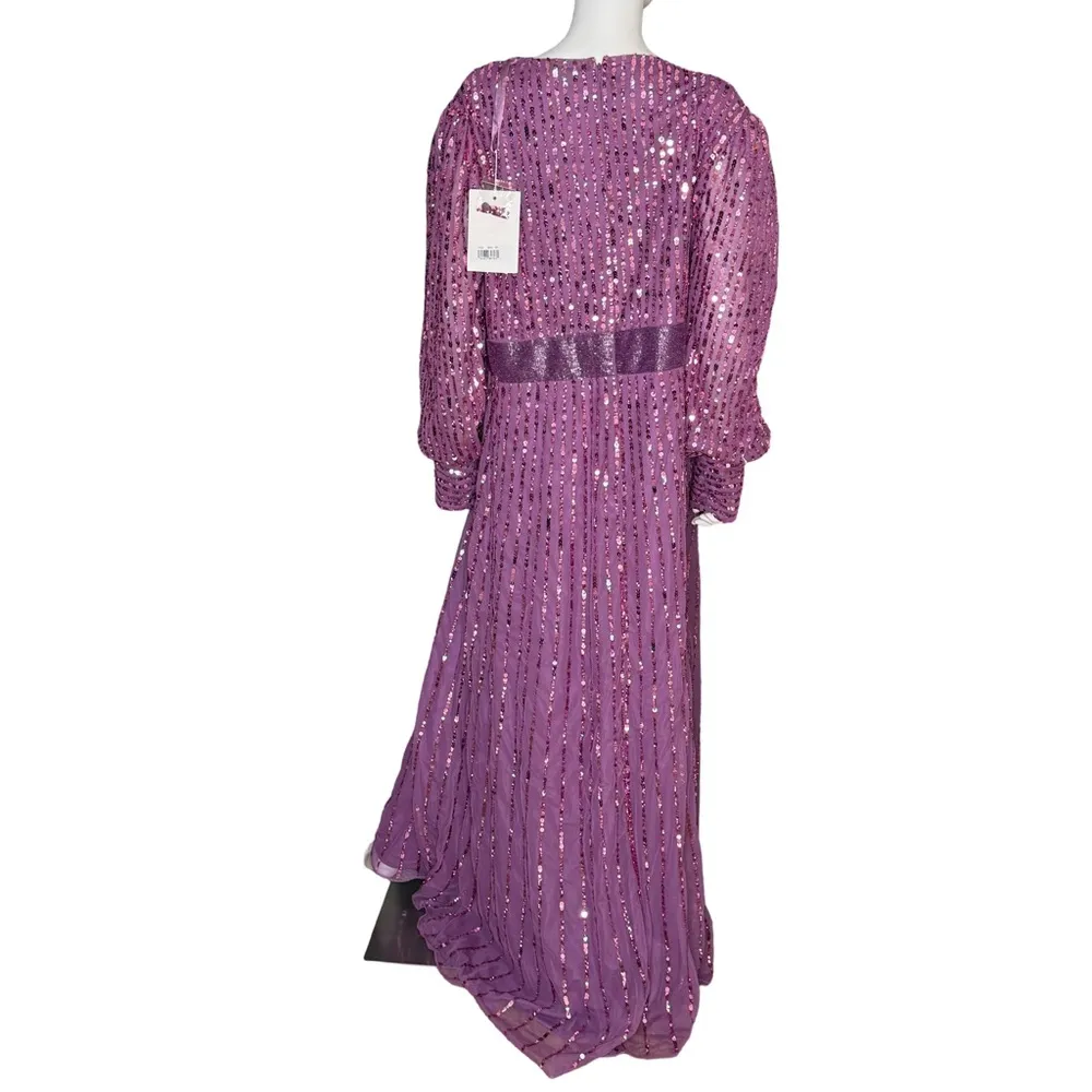 Mac Duggal Purple Sequined Wrap Over Bishop Sleeve Gown 5720 Women’s Sz 20 - Image 7