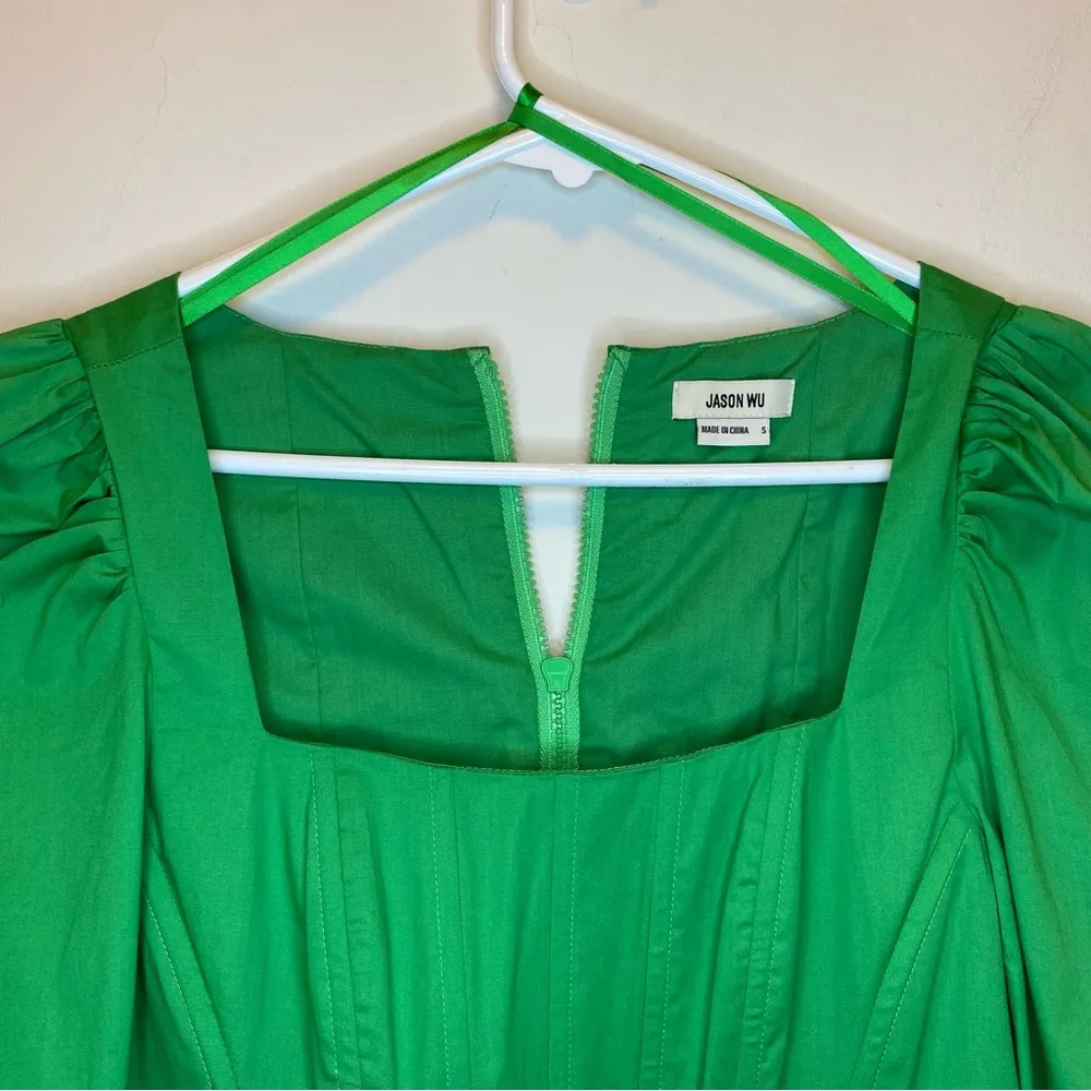 JASON WU Square Neck Puff Sleeve Corset Top w Boning in Green Sz Small - Image 11