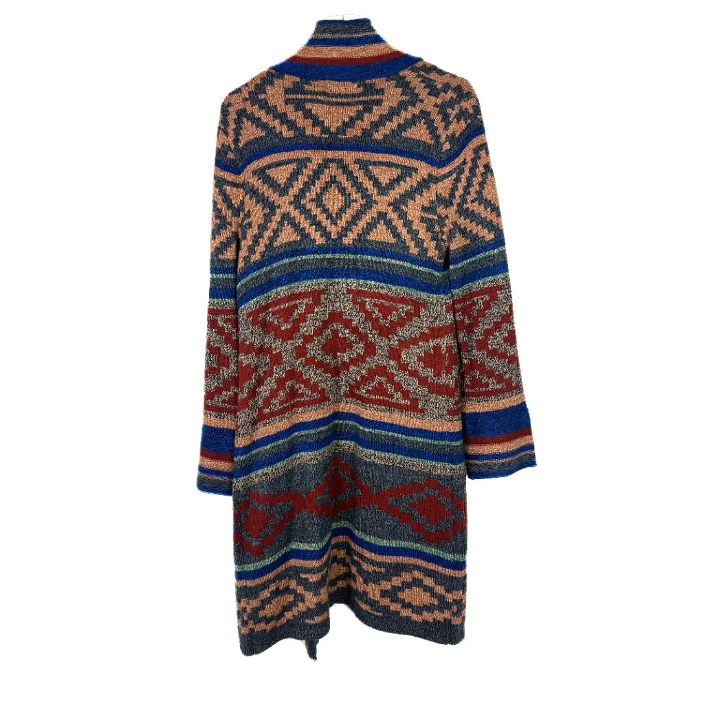 NWT Spense Knits Tribal Print Long Open Front Cardigan Sweater Size Medium M NEW Blue - Image 9