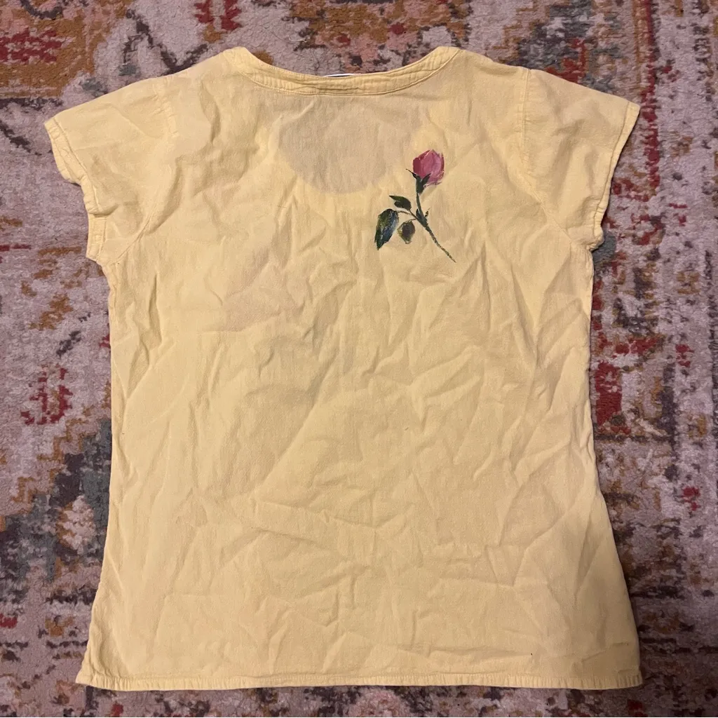 Hand painted floral Yellow Top Size M - Image 2