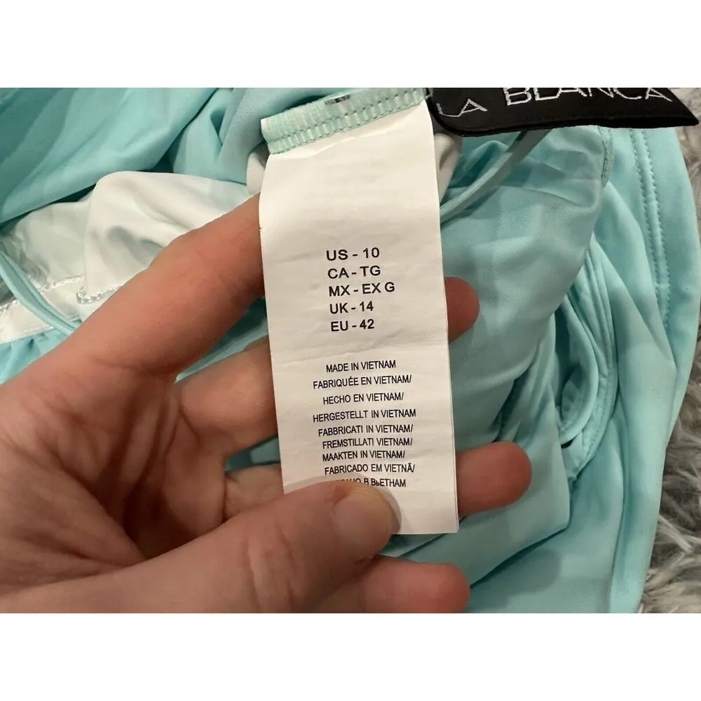 La Blanca Island Goddess One Shoulder Keyhole Tankini Top Ice Blue 10 FLAW - Image 3