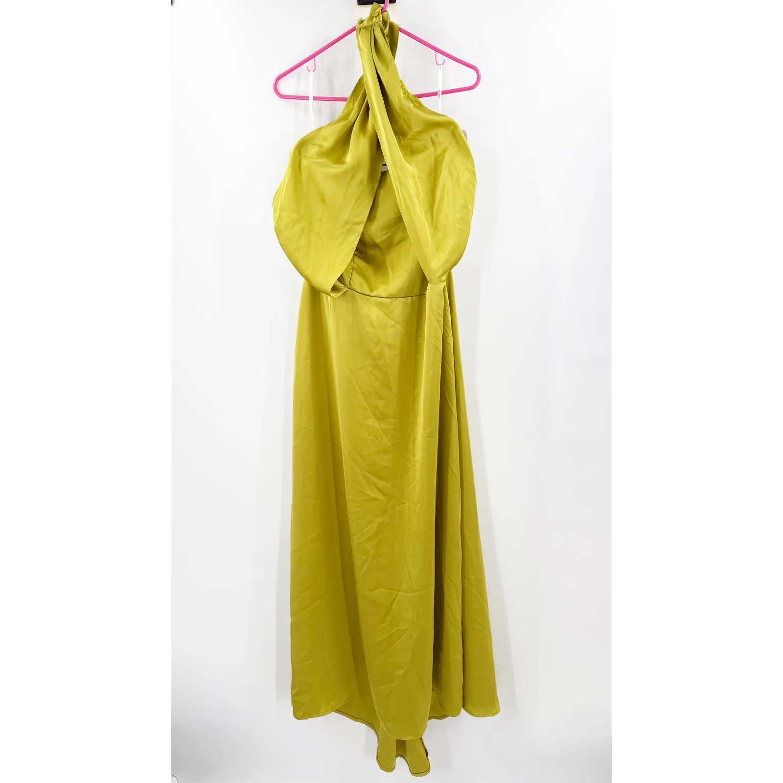 ELOQUII Dress SZ 14 Halter Neck Satin Maxi NWT Warm Olive Chartreuse Plus Curvy - Image 4