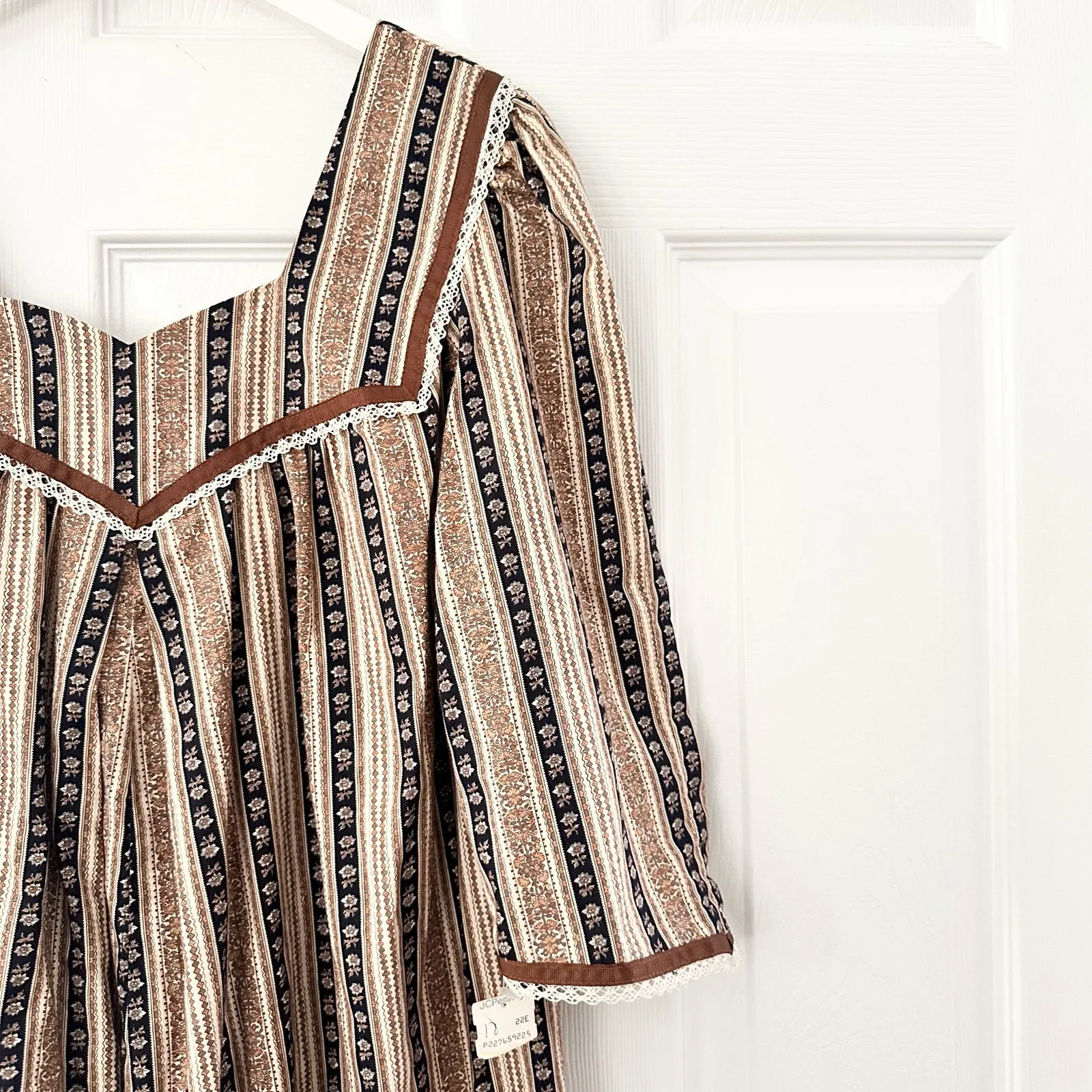 JCPenney Penneys Hawaii Brown Tan Milkmaid Cottagecore Long Prairie Dress 18 NWT - Image 5