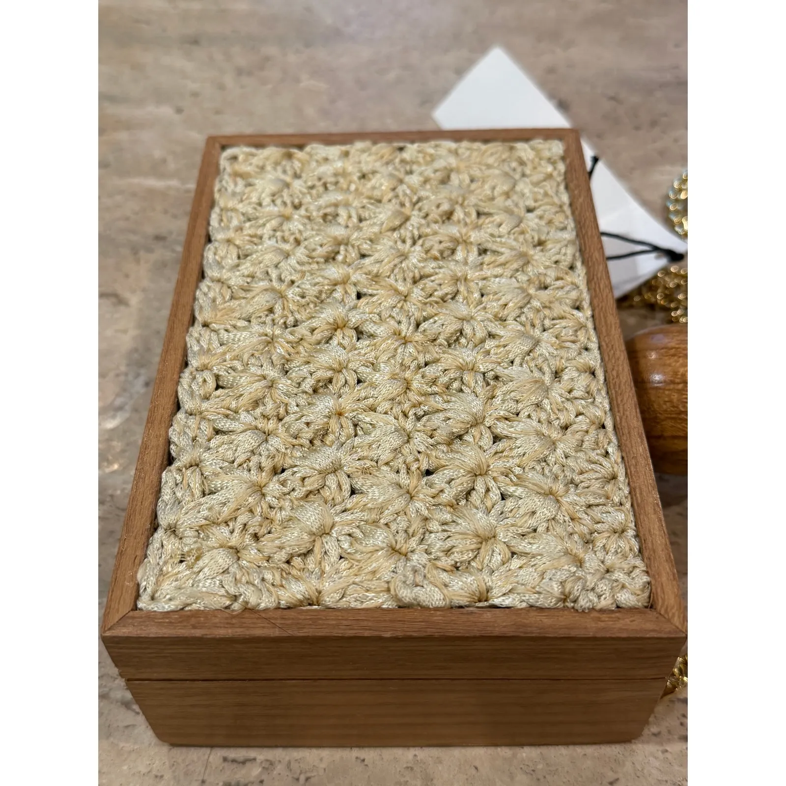 Catarina Mina Revela Clutch Wood Bag Crochet Natural Fiber Chain Hand Made Brown - Image 6