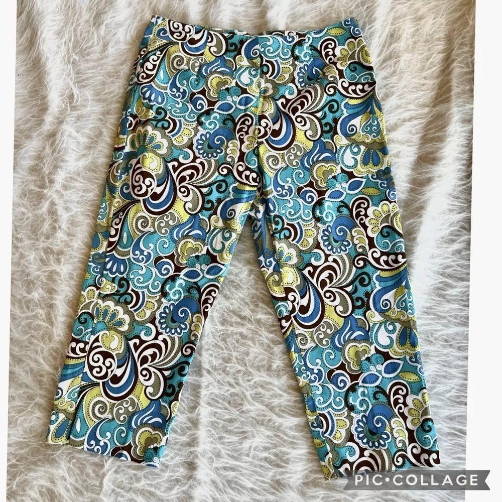 Boston Proper Blue Teal Paisley Cropped Capri Pants S - Image 8