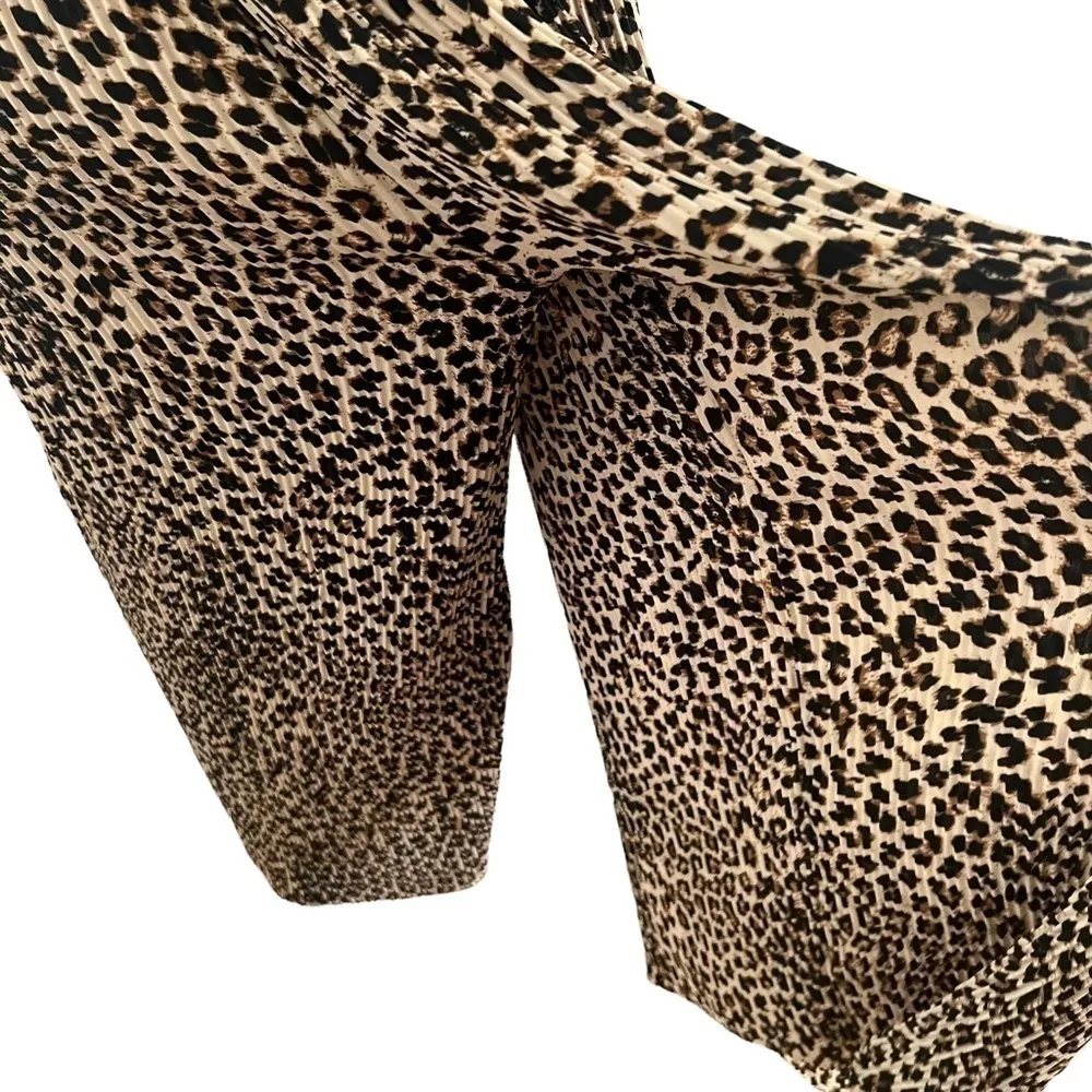 ZARA Pleated Leopard Wide Leg Velvet Waistband Culotte Trousers - Image 6
