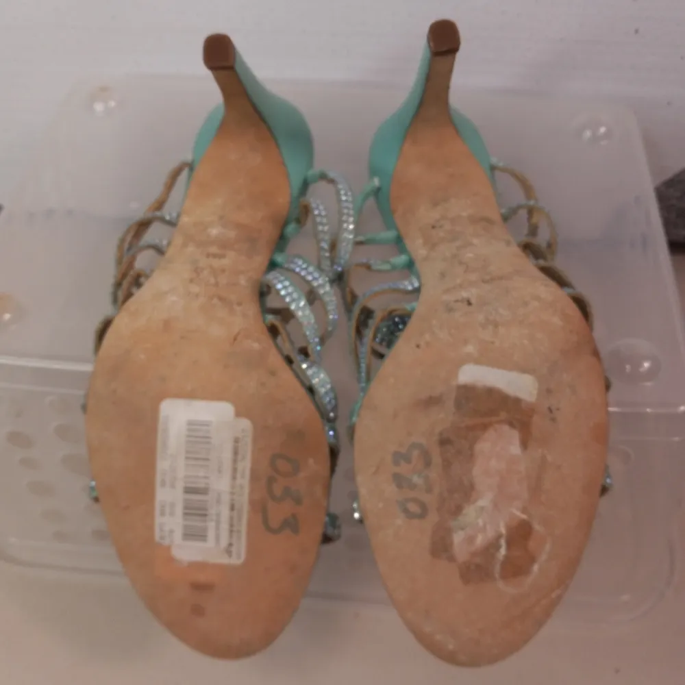 Antonio Melani 8 Aqua Rhinestone Strappy Sandals Stiletto Heels - Image 4