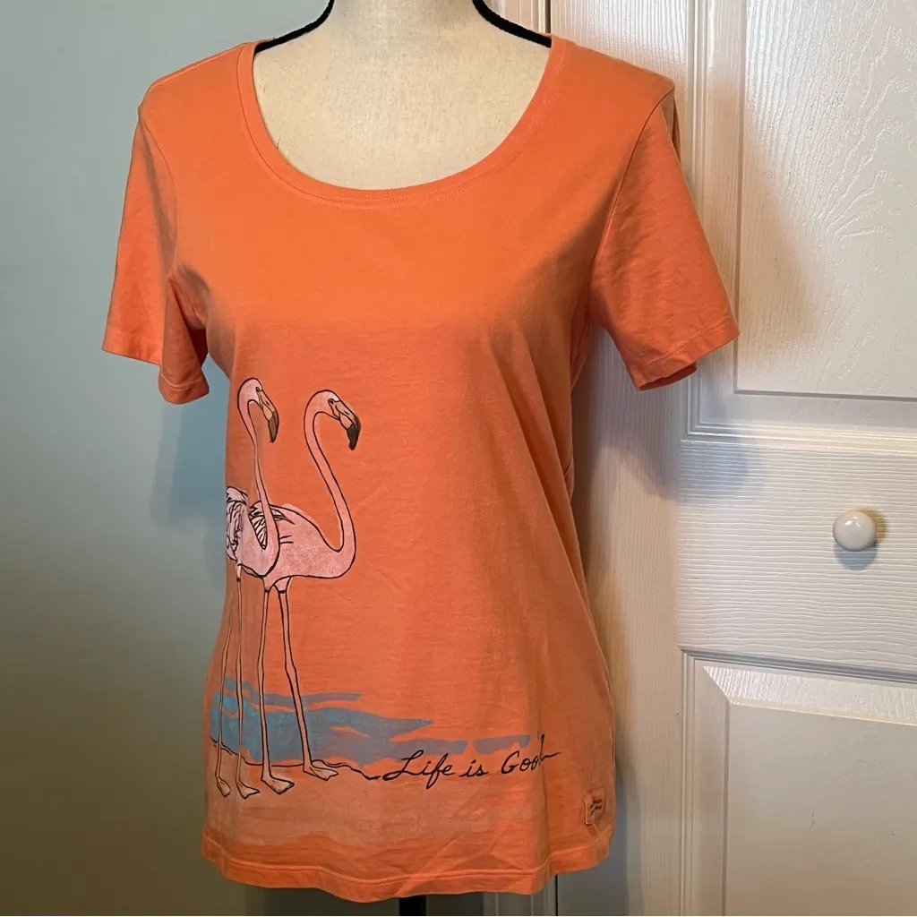 Life is Good Womens Size Small Peach Orange Crusher Tee Shirt Flamingo‎ Coastal - Image 8