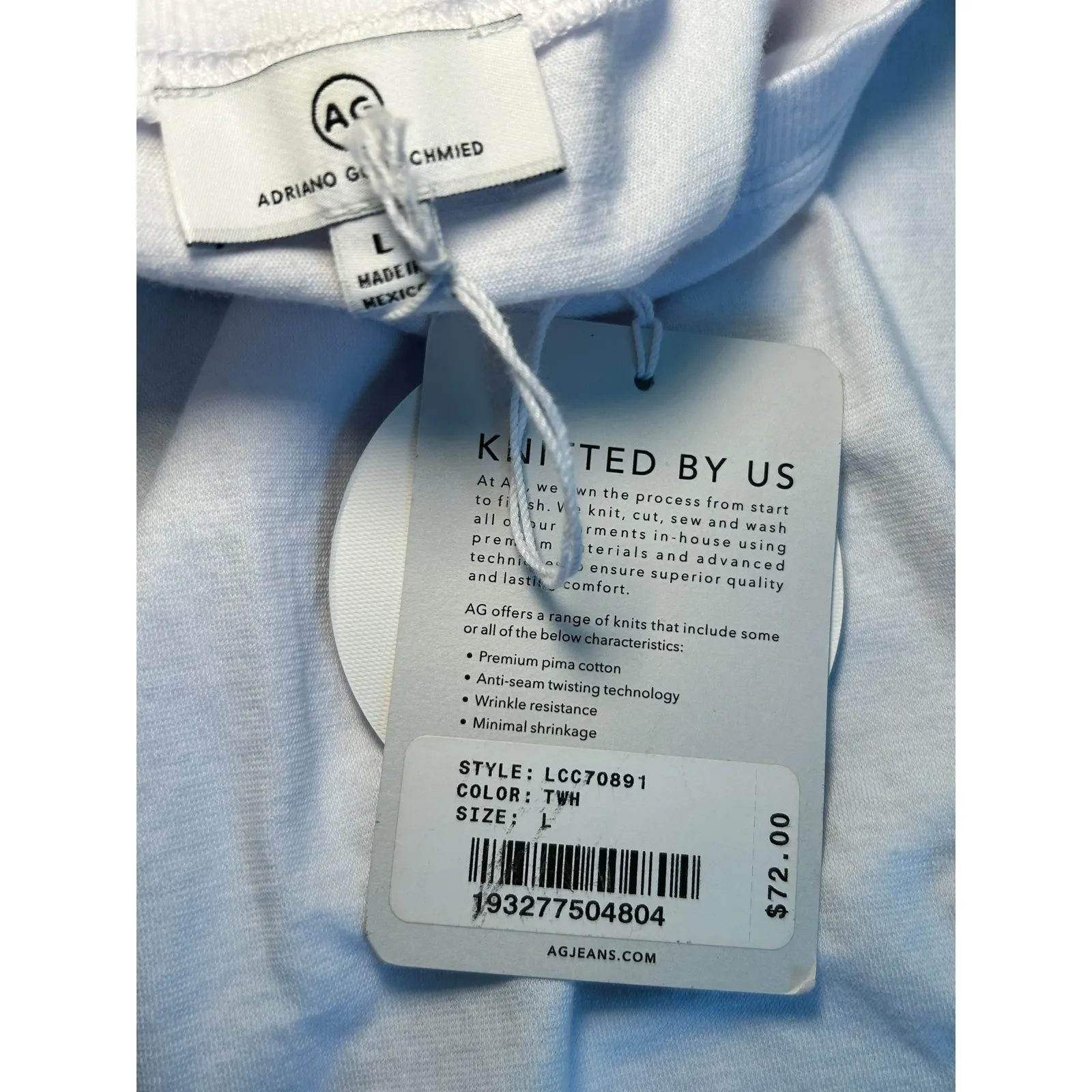 NWT AG Adriano Goldschmied Women's White Tank‎ Top Large Cotton Scoop Neck - Image 4